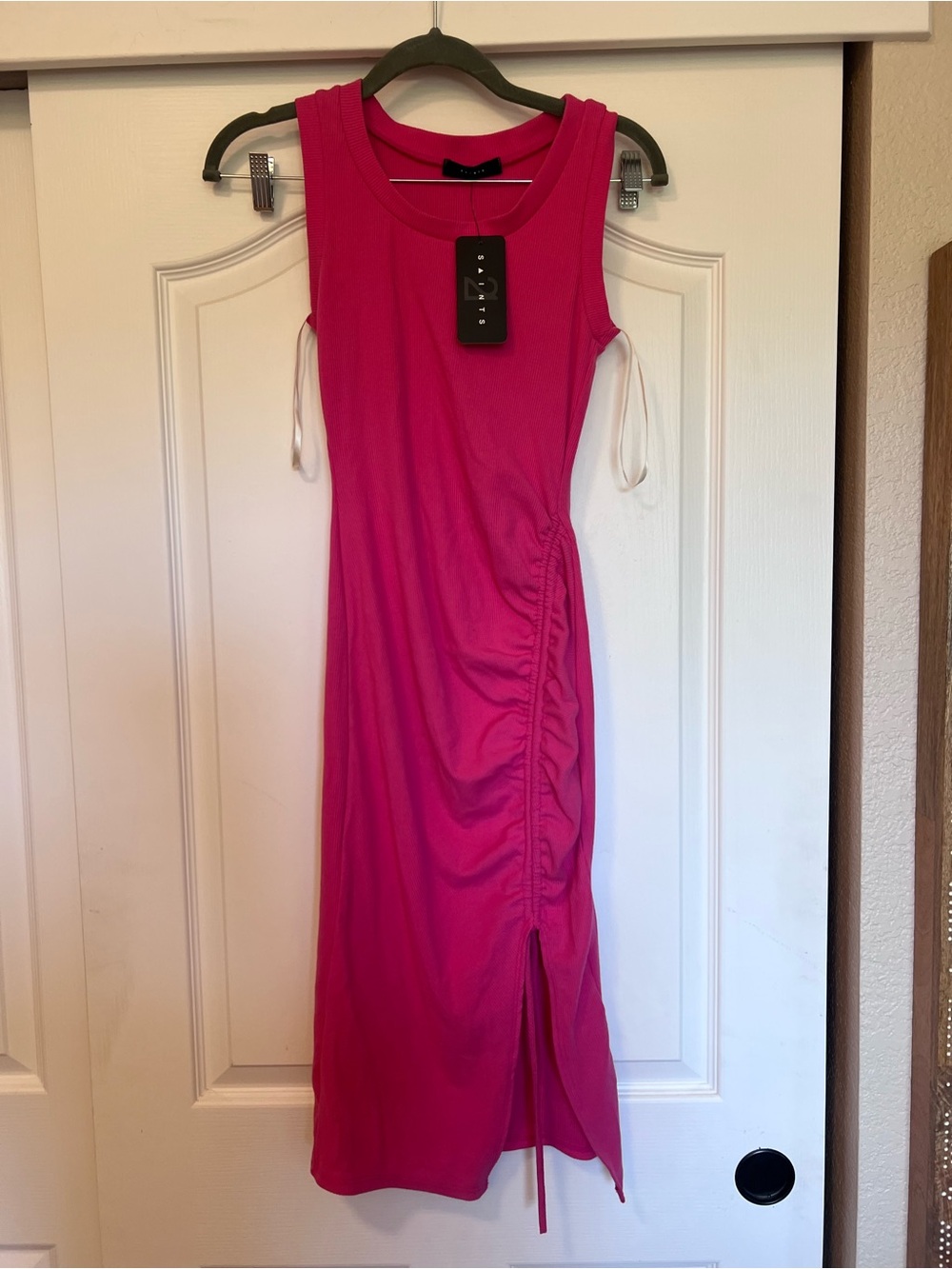 NWT- Saints 21  - Sleeveless Ruched Side Midi Dress - Hot Pink